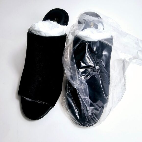 NEW RACHEL ZOE Marlene Black Velvet Peep Toe Mule Heels Size 7 - Picture 4 of 10